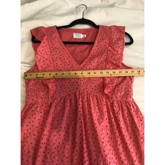 Dress Pink Prairie Size S Cotton Eyelet Flutter Sleeve Tiered Pockets Cowgirl - Picture 4 of 8